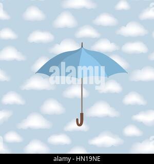 Regenschirm über bewölkter Himmel Hintergrund. Wolken nahtlose Muster. Wetter wallpaper Stock Vektor