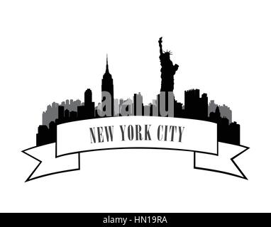 New York, USA skyline Skizze. New York City Silhouette mit Liberty Denkmal. Stadt silhouette Skyline. panorama city Emblem. Skyline urban Label Stock Vektor