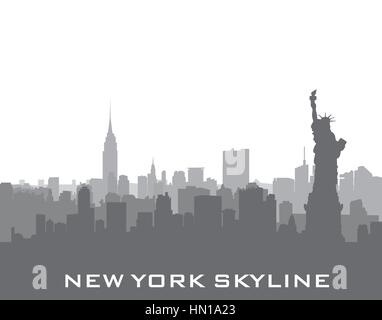 New York, USA skyline Hintergrund. Stadt Silhouette mit Liberty Denkmal. amerikanischen Wahrzeichen. städtebaulichen Landschaft. Stadtbild mit berühmten Bui Stock Vektor