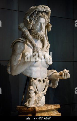 Rom. Italien. Porträtbüste des Roman Emperor Commodus (161-192 n. Chr.) als Herkules, 180-193 n. Chr. dargestellt. Capitoline Museum. Musei Capitolini. Stockfoto