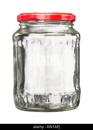 Geschlossene leeren Glas mit Metalldeckel, isoliert auf weiss Stockfoto
