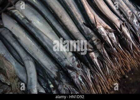Berge von frischen Fisch zum Verkauf an Kampot Fischmarkt, Kambodscha Stockfoto
