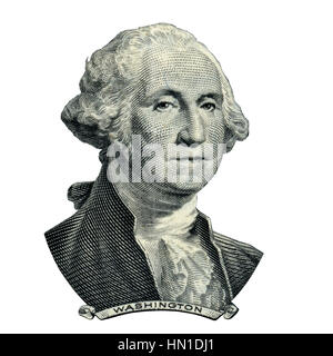 Porträt des ersten USA-Präsidenten George Washington als er schaut auf einen Dollar Bill Vorderseite. Clipping-Pfad im Inneren. Stockfoto