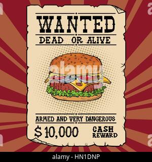 Fast-Food Burger wollte, tot oder lebendig Stock Vektor
