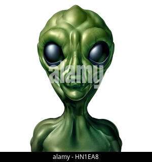 Alien Charakter und UFO Besucher und Außerirdischen humanoiden grüne Kreatur Sichtung Konzept als Symbol für die Suche nach intelligentem Leben im u Stockfoto