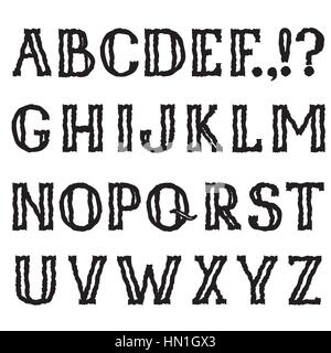 Alphabet. grunge zittrig Markierung zeichnen dekorative Schriftart. Hipster doodle ragged Schreiben lateinische Alphabet in Holprigen halloween party Sty gesetzt Stock Vektor