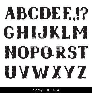 Alphabet. grunge zittrig Strichzeichnung dekorative Schriftart. Hipster doodle ragged Schreiben lateinische Alphabet in Holprigen halloween party style Set Stock Vektor