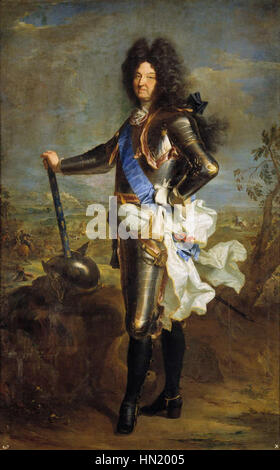 „Luis XIV, rey de Francia“ von Hyacinthe Rigaud ist ein berühmtes Porträt von Ludwig XIV., dem König von Frankreich. Das Gemälde zeigt ihn in königlicher Kleidung, die Autorität und Größe ausstrahlt, die für das Bild des Sonnenkönigs während seiner Regierungszeit typisch sind. Stockfoto
