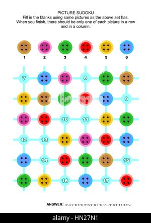 Bild-Sudoku-Rätsel mit Nähen Knöpfe Stock Vektor