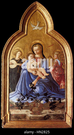 Meister des Castello Nativity - Madonna mit Kind und zwei Engeln (Madonna der Demut) - WGA14517 Stockfoto