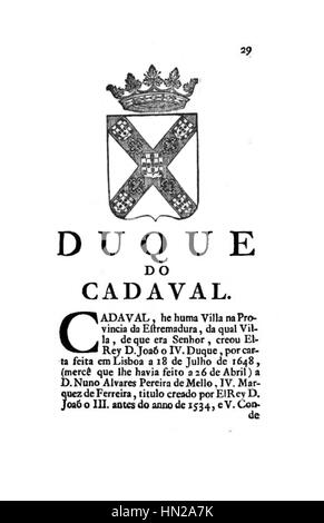 Memorias Historicas e Genealogicas Dos Grandes de Portugal - Duque tun Cadaval Stockfoto