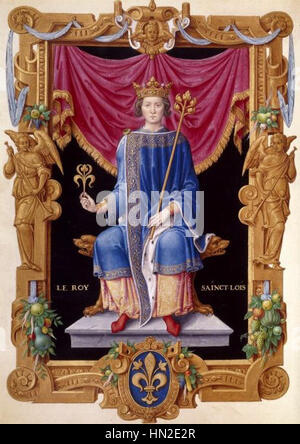 Louis IX oder Saint-Louis ist ein Porträt des französischen Königs Ludwig IX., der nach seiner Heiligsprechung als Saint Louis bekannt wurde. Das Werk betont seine königliche würde und religiöse Hingabe und nimmt den König in einer formellen, königlichen Pose ein. Die Darstellung spiegelt sowohl seine historische Bedeutung als auch seinen spirituellen Charakter wider. Stockfoto