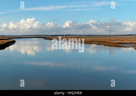 River Blyth, Blick von der Bailey Bridge, Walberswick - Southwold Foot Bridge, Suffolk, England, Großbritannien Stockfoto