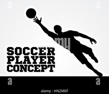 Eine stilisierte Darstellung der ein Ziel Keeper Fußballspieler in der Silhouette, Tauchen, um den Ball zu fangen Stockfoto