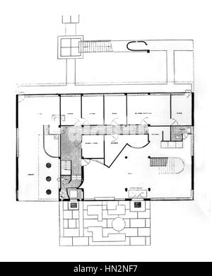 Villa in Garches. Erdgeschoss, Eingang und großer Saal, Diener-Viertel, Wäsche und Garderobe Le Corbusier 20. Jahrhunderts Privatsammlung Stockfoto