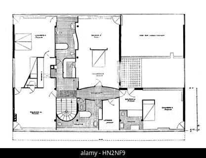 Villa in Garches, Frankreich, Blaupause des 2. Stock Le Corbusier des 20. Jahrhunderts Privatsammlung Stockfoto