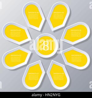 Chart-Kreisprozess Infografik gelbe Punkte in Sonne Kreis, Elemente für Diagramm mit 8 Schritten, Optionen, Teile, Prozesse angeordnet. Universelle vecto Stock Vektor