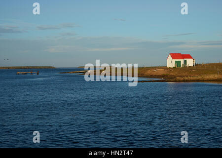 Wirtschaftsgebäude in der Siedlung an der Küste der Bleaker Island auf den Falkland-Inseln Stockfoto