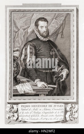 Pedro Menéndez de Avilés, 1519 – 1574.  Spanische Admiral und Explorer. Nach einer Radierung in Retratos de Los Españoles Ilustres veröffentlicht Madrid, 1791 Stockfoto