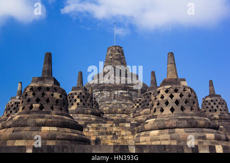 Borobudur Tempel am Tag Zeit, Yogyakarta, Java, Indonesien. Stockfoto