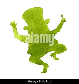 Silhouette von einem Kobold. Aquarell Bild auf weiß Stockfoto