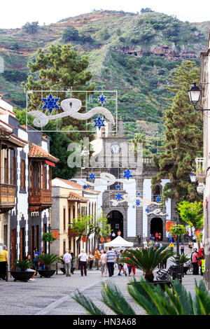 Hauptstraße zum Dom Basílica Nuestra Señora del Pino, Teror, Gran Canaria anzeigen Stockfoto