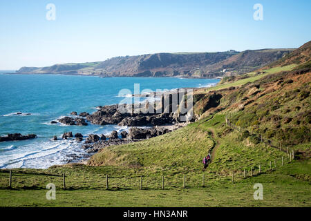 Große Mattiscombe Strand, Devon.  Küstenabschnitt auf der South West Coast Path. Stockfoto