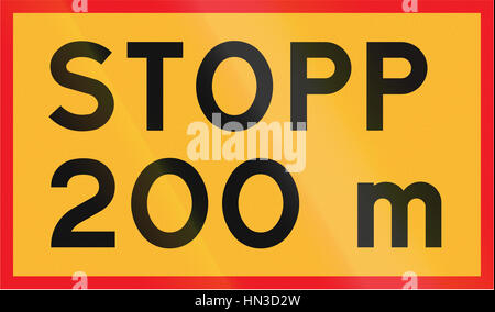 Straße melden verwendet in Schweden - Stop und nachgeben in bestimmten Abstand voraus. Stockfoto