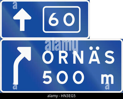 Straßenschild in Schweden - Advance Wegweiser verwendet verlassen vor anderen Straße als Autobahn oder Schnellstraße. Stockfoto