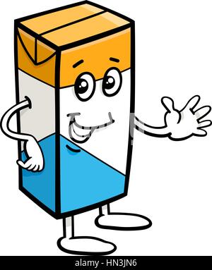 Cartoon-Illustration von Karton Milch oder Saft Essen Objektcharakter Stock Vektor