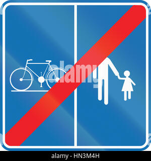 Straßenschild in Belgien - am Ende des Weges für Fußgänger und Radfahrer mit getrennten Fahrspuren verwendet. Stockfoto