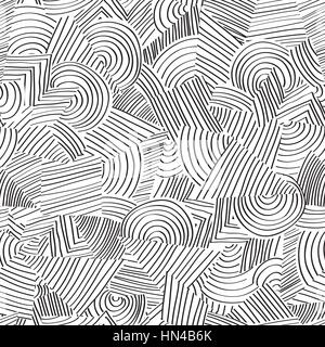 Die nahtlose Muster. Abstrakte doodle Geometrisches Ornament schwarz-weiß Textur Stock Vektor