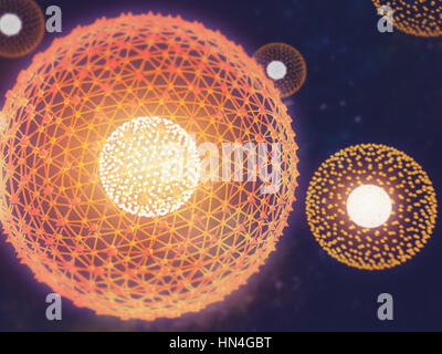 Kern des Atoms nuklearen explodieren Ray Strahlung Licht Wissenschaft 3D Illustration abstrakt Unschärfe Hintergrund. Stockfoto