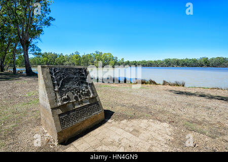 Hawdon des Ford Denkmal für das 1838 Vieh Kreuzung an der Kreuzung der Flüsse Darling und Murray, Wentworth, New South Wales, Australien Stockfoto