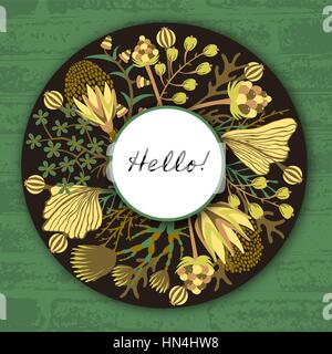 Floral runden Rahmen. Handgemalte Blumen Kreis herum. Farbigen Hintergrund mit Blüte Stock Vektor