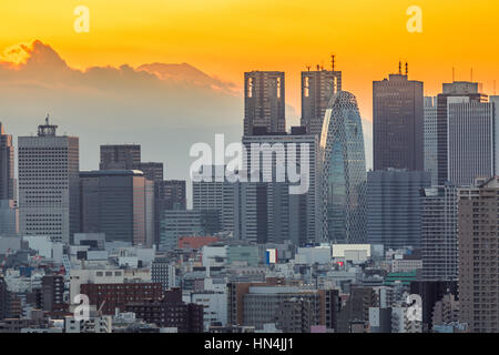 Skyline von Tokyo Shinjuku Stadtbild und Berg Fuji Sonnenuntergang in Japan Stockfoto