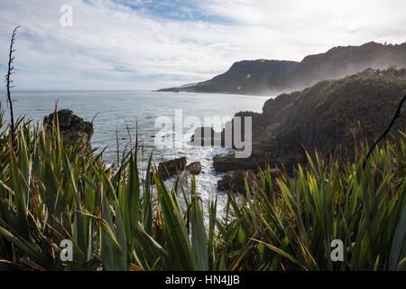 Punakaiki und Seenlandschaft in der Nähe von The Pancake Rocks. Südinsel, Neuseeland. Stockfoto