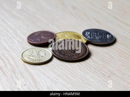 Alte Münzen, Akntikvariat Vergleich russische Münzen, Ukraine-Europa Stockfoto