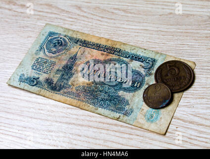 Alte Münzen, russische Münzen Akntikvariat Hintergrund, Nahaufnahme Stockfoto