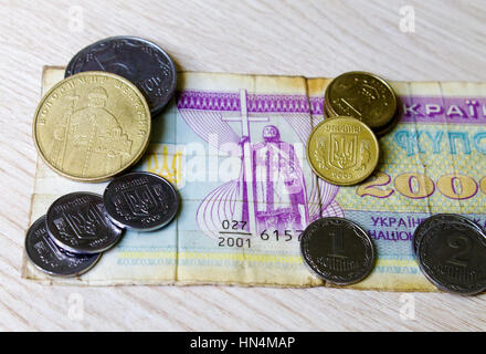 Alte Münzen, Münzen der Ukraine Akntikvariat, Hintergrund Stockfoto