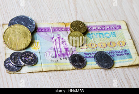 Alte Münzen, Münzen der Ukraine Akntikvariat, Hintergrund Stockfoto