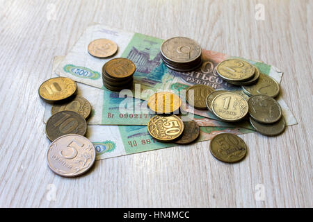 Alte Münzen schließen sich russische Münzen Akntikvariat Hintergrund Stockfoto