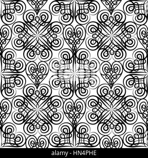 Abstrakt floral nahtlose Muster mit schwarzen und weißen Linien ornament Swirl geometrische doodle Textur. ornamental Arabesken Lochmuster. Orientalische vignet Stock Vektor