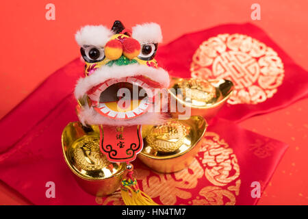 chinesische traditionelle tanzende Löwen für Silvester Stockfoto