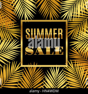 Sommer Sale Hintergrund mit goldenen Palmen. Vektor-illustration Stockfoto