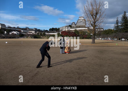 Burg Himeji, einem japanischen Komplex befindet sich in Himeji, Japan, Asien. Asiatische Denkmal, Wahrzeichen, Gebäude, UNESCO-Weltkulturerbe Stockfoto