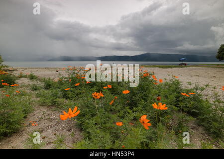 Pantai Batu Simanindo Hoda im Bereich Toba-See, Nord-Sumatra, Indonesien. Die Einzigartigkeit der Toba-See hat Bebarapa weißen Sandstränden rund um Stockfoto