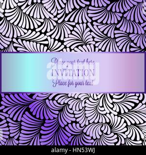 Romantischen Hintergrund mit Antiquität, Luxus schwarz und glänzend lila Vintage-Rahmen, viktorianischen Banner, gemacht von Federn Tapete Ornamente, Einladungskarte, Stock Vektor
