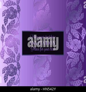 Blumenkarte mit antik, Luxus lila, violett Blume Vintage-Rahmen, viktorianischen Banner, Damast floral Tapete Ornamente, Einladungskarte, baroq Stock Vektor