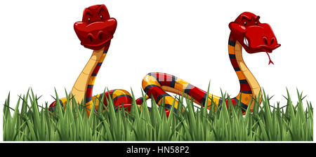 Zwei Schlangen auf grünen Rasen illustration Stockfoto
